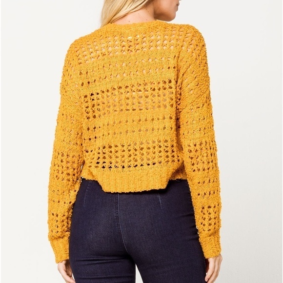 NWT SKY AND SPARROW Open Weave Mustard Womens Crop Sweater Size Small - Picture 2 of 8